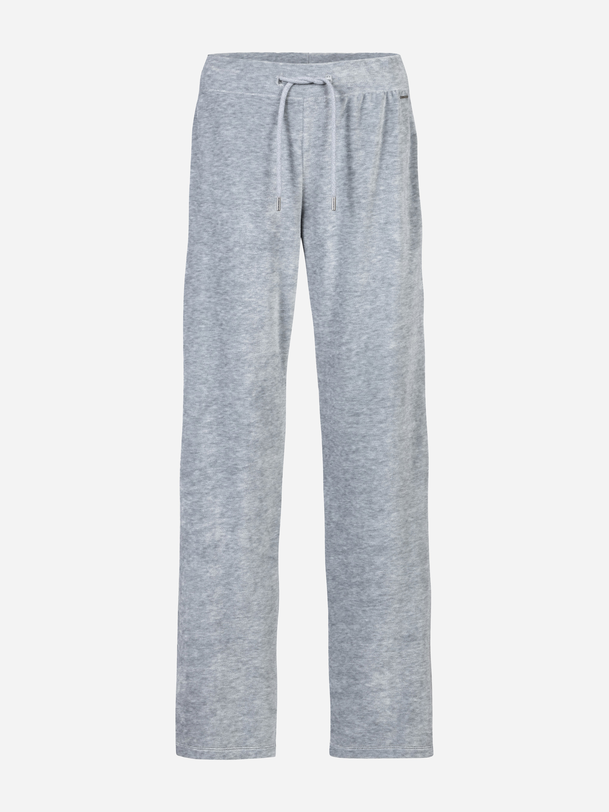 Hellgraue Jogginghose mit Kordelzug im Bund, geradem Bein und lockerer Passform auf einfarbig weißem Hintergrund.